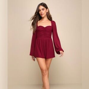 Lulus Burgundy Long Sleeve Romper – Size XS